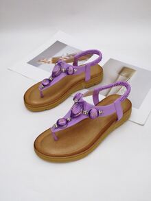 Rhinestone Decor Thong Sandals - Purple - View 2