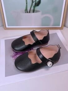Giày búp bê trẻ em Ngọc trai Sò điệp màu trơn Mary Jane - màu đen - Xem 1