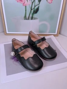 Giày búp bê trẻ em Ngọc trai Sò điệp màu trơn Mary Jane - màu đen - Xem 2