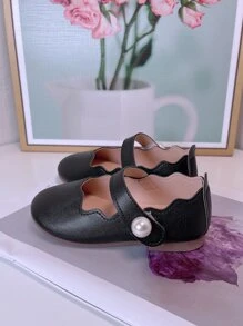 Giày búp bê trẻ em Ngọc trai Sò điệp màu trơn Mary Jane - màu đen - Xem 3