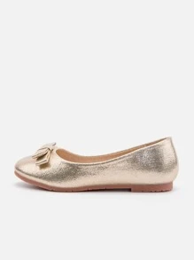 女孩金屬亮絲蝴蝶結裝飾平底鞋 - 金色 - 查看 4