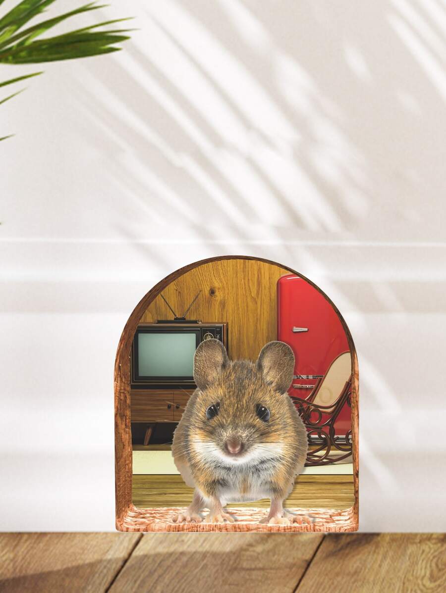 有趣的老鼠洞牆貼臥室廚房底板家居裝飾3D乙烯基牆貼花DIY卡通老鼠動物壁畫藝術 - 彩色 - 查看 1