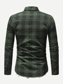 Manfinity Blusa de hombres de cuadros con diseño roto - Verde militar - Ver 2