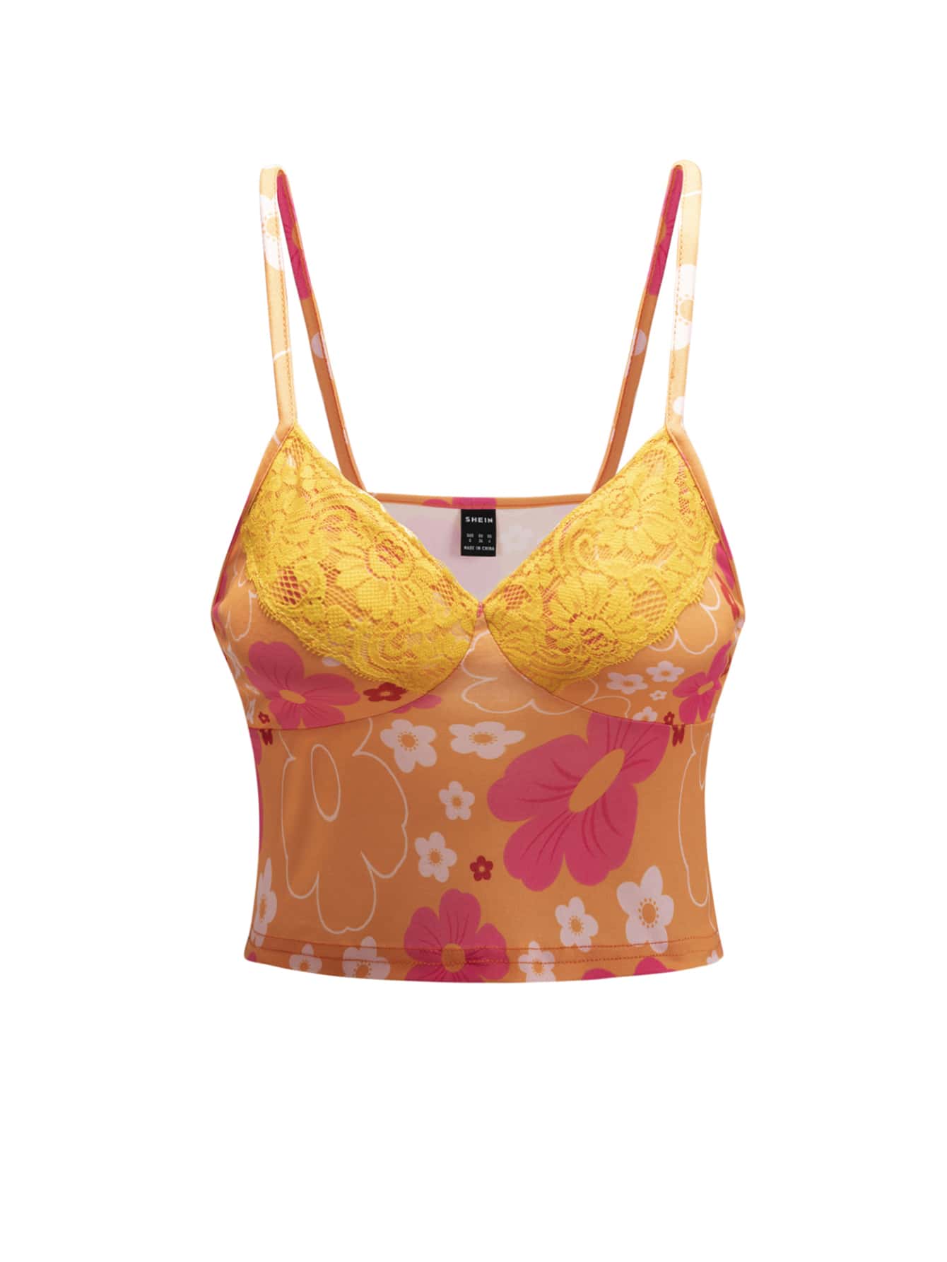 Top de tirantes floral con encaje en contraste - Multicolor - Ver 1