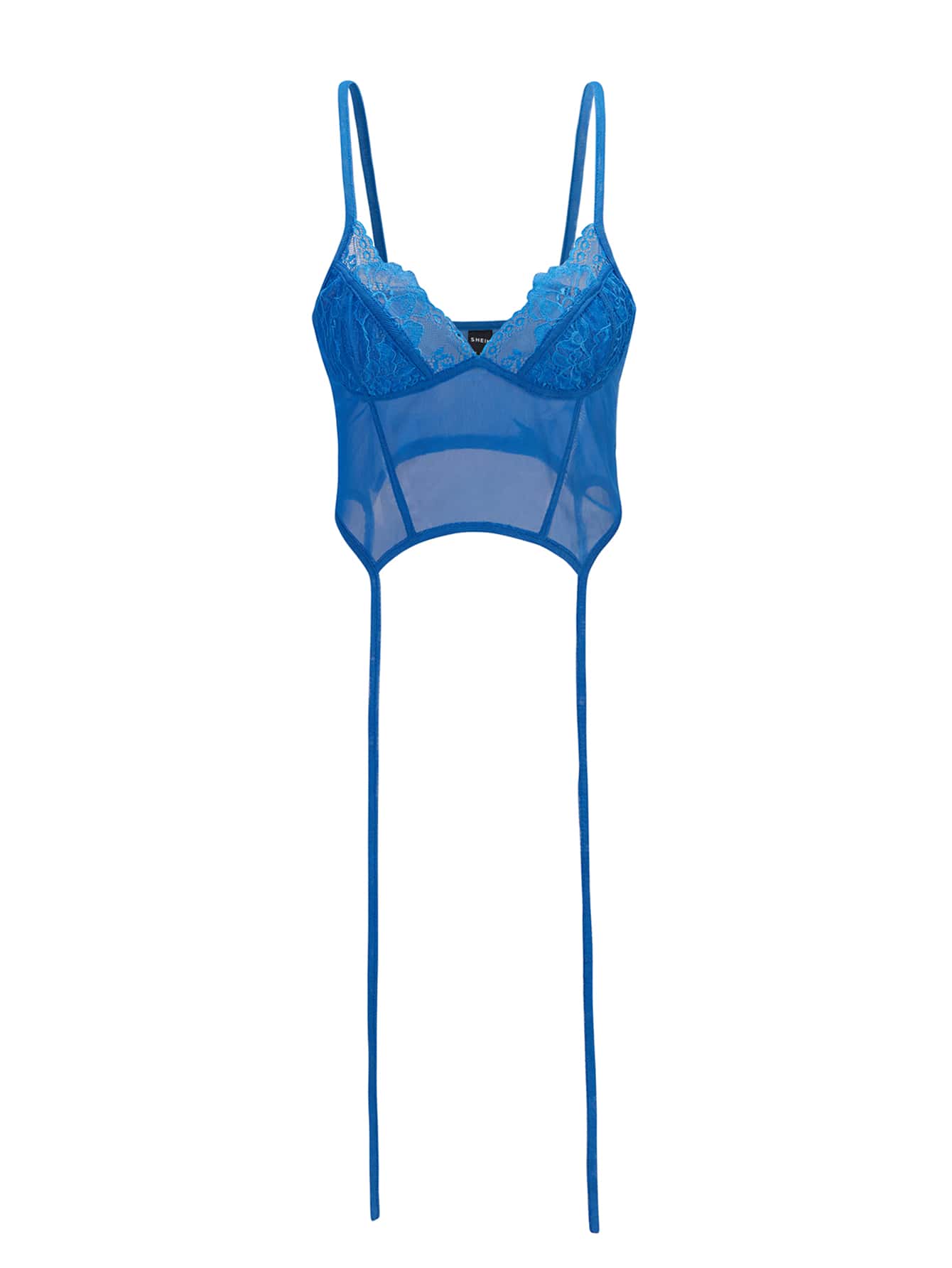 Lace Floral Embroidery Fringe Detail Cami Top - Blue - View 1