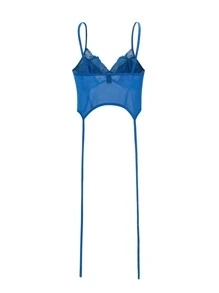 Lace Floral Embroidery Fringe Detail Cami Top - Blue - View 2