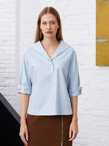 MOTF PREMIUM 水手領上衣 - 淺藍色 - 查看 4