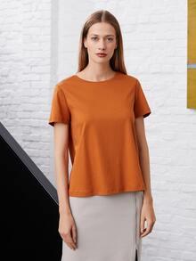 MOTF PREMIUM 直筒蕾絲花邊T恤 - 薑色 - 查看 4