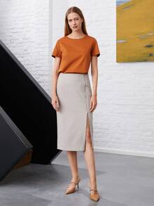 MOTF PREMIUM 直筒蕾絲花邊T恤 - 薑色 - 查看 7