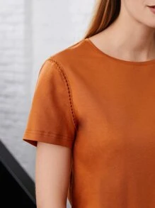 MOTF PREMIUM 直筒蕾絲花邊T恤 - 薑色 - 查看 9