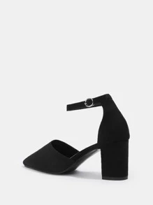 CUCCOO BIZCHIC Woman Shoes Minimalist Point Toe Fashion Elegant Ankle Strap Black Chunky Pumps For Summer Vacation Shoes Summer Elegant Heels Back To School Shoes College Student Shoes Elegant Basics Business Casual Business Chic Spring Shoes Spring Break Easter - Black - View 7