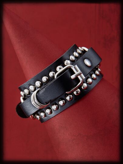 Grunge Punk Studded Decor PU Leather Bracelet