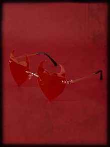 ROMWE Grunge Punk 角邊框太陽眼鏡 - 紅色 - 查看 2