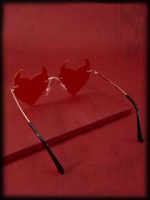 ROMWE Grunge Punk 角邊框太陽眼鏡 - 紅色 - 查看 3