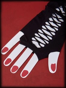 ROMWE Grunge Punk Solid Hollow Out Long Fingerless Gloves Wedding - Black - View 6