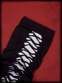 ROMWE Grunge Punk Solid Hollow Out Long Fingerless Gloves Wedding - Black - View 4