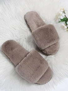 Apricot-farbene, modische, einfache und flauschige Damen Hausschuhe für Herbst/Winter, Schlafzimmer