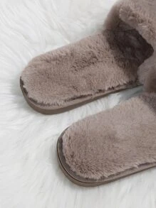 Apricot-farbene, modische, einfache und flauschige Damen Hausschuhe für Herbst/Winter, Schlafzimmer