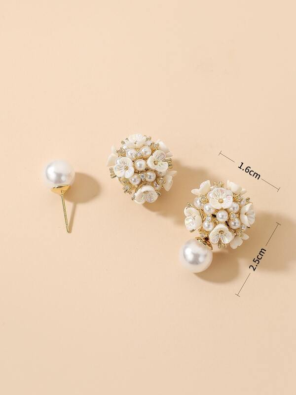 2個 人工パール 花 ピアス