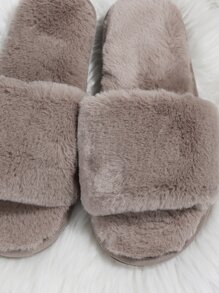 Apricot-farbene, modische, einfache und flauschige Damen Hausschuhe für Herbst/Winter, Schlafzimmer