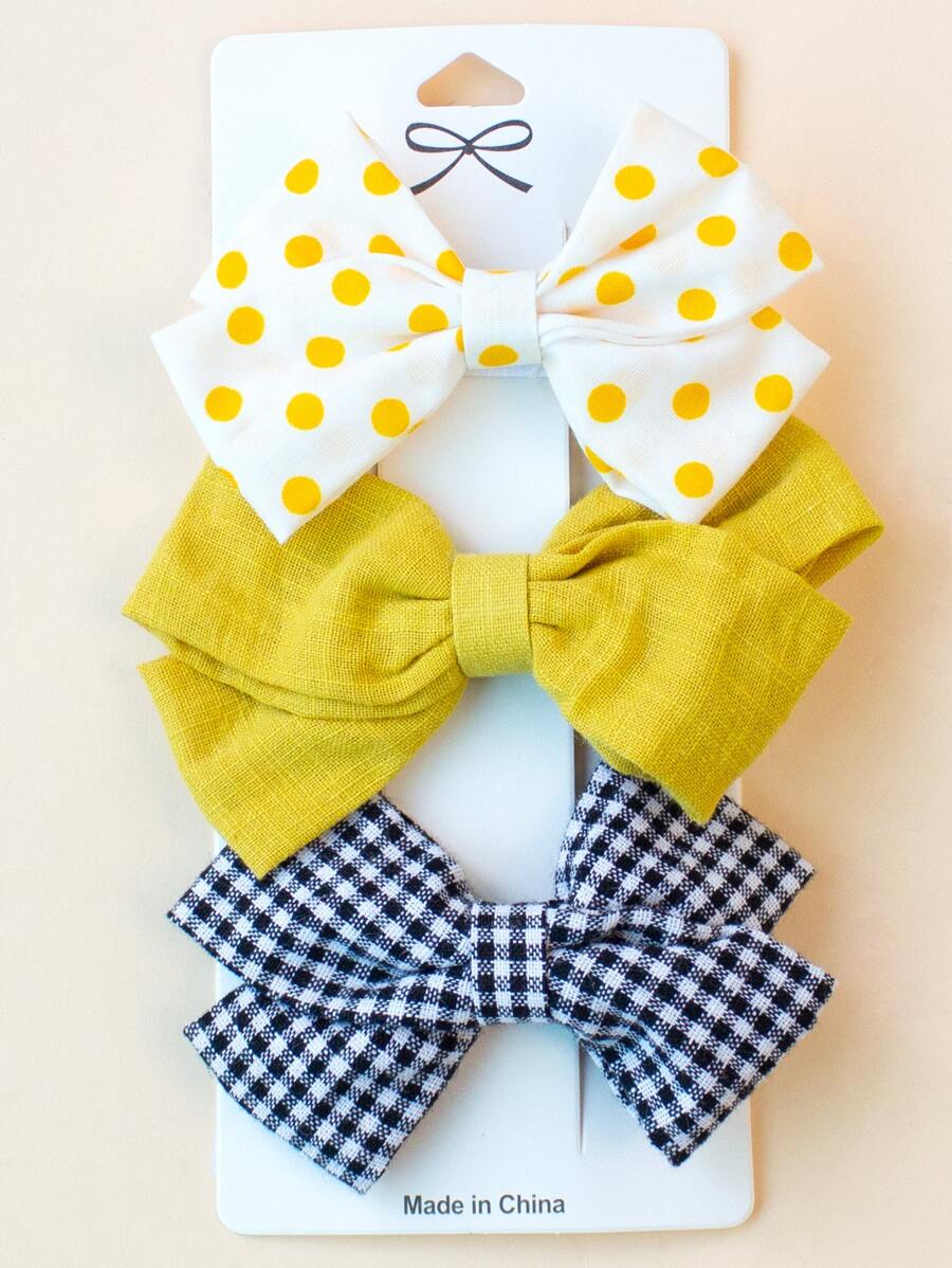 3入組小女童波點圖案髮夾 - 黃色 - 查看 1