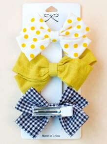 3入組小女童波點圖案髮夾 - 黃色 - 查看 3