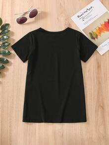 小女童愛心圖案T恤洋裝 - 黑色 - 查看 2