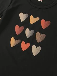 小女童愛心圖案T恤洋裝 - 黑色 - 查看 3