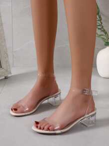 Spring/Summer Clear Strap Chunky Heeled Ankle Strap Sandals - Clear - View 5