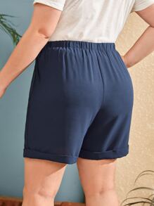 SHEIN EZwear 大碼前繫帶卷邊短褲 - 藏蓝色 - 查看 2