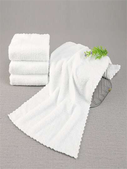 1 件纯色手巾，简约珊瑚绒毛绒生菜边吸水家用面巾家庭浴室装饰返校美容院家庭浴室