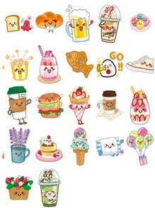 44入組餐飲圖案貼紙 - 彩色 - 查看 2