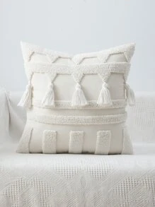 Tassel Decor Cushion Cover Không có Filler - Màu be - Xem 11
