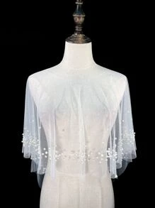 1pc Bridal Hair Clip With Pearls & Netting Design, Spring & Autumn, Ivory White; Perfect For Wedding Dress Accessories, Shawl, Cover Up, And Sun Protection - White - View 1