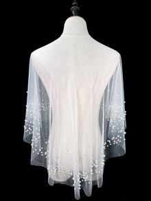 1pc Bridal Hair Clip With Pearls & Netting Design, Spring & Autumn, Ivory White; Perfect For Wedding Dress Accessories, Shawl, Cover Up, And Sun Protection - White - View 2