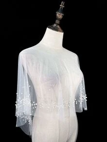 1pc Bridal Hair Clip With Pearls & Netting Design, Spring & Autumn, Ivory White; Perfect For Wedding Dress Accessories, Shawl, Cover Up, And Sun Protection - White - View 4