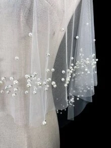 1pc Bridal Hair Clip With Pearls & Netting Design, Spring & Autumn, Ivory White; Perfect For Wedding Dress Accessories, Shawl, Cover Up, And Sun Protection - White - View 6