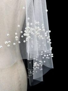 1pc Bridal Hair Clip With Pearls & Netting Design, Spring & Autumn, Ivory White; Perfect For Wedding Dress Accessories, Shawl, Cover Up, And Sun Protection - White - View 7