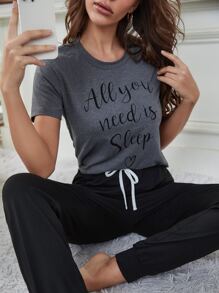 Slogan Graphic Tie Eo PJ Set / Pyjama Set - Nhiều màu - Xem 1