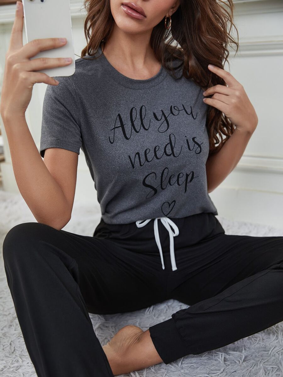 Slogan Graphic Tie Eo PJ Set / Pyjama Set - Nhiều màu - Xem 1