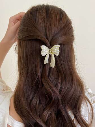 Haarklammer mit Kunstperle-Schleifen-Design, elegante Valentinstag Valentinstagsklemmen, Haarklammern, Haarspangen, Haarklammern, Haarklammern, Haarklammern, Schulsachen, College, Perlenschmuck für die Haare