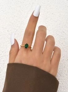 Nooxian Oval Cubic Zirconia Decor Ring - Yellow Gold - View 1