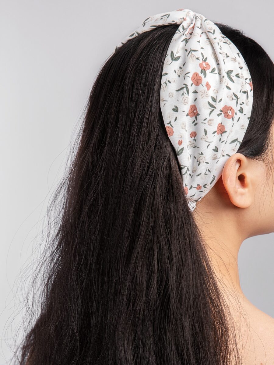 Flower Print Twist Hair Band - Multicolor - View 1