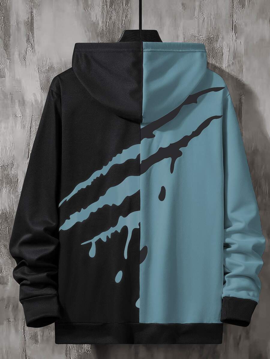 Manfinity EMRG Hombres Sudadera de dos tonos con diseño con cordón con bolsillo - Multicolor - Ver 1