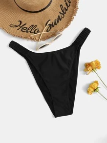 Swim Vcay Summer Beach Plus Solid Bikini Bottom - Black - View 1