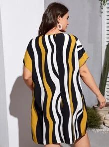 SHEIN LUNE 大碼塊狀條紋蝙蝠袖連衣裙 - 彩色 - 查看 2