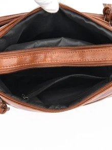 Heart Detail Zip Front Square Bag - Brown - View 3