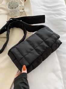 防水、輕盈、商務休閒絎縫圖案翻蓋方形包適合青少年女大學生、菜鳥和白領，非常適合辦公室、大學、工作、商務、通勤 - 黑色 - 查看 3