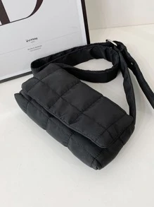 防水、輕盈、商務休閒絎縫圖案翻蓋方形包適合青少年女大學生、菜鳥和白領，非常適合辦公室、大學、工作、商務、通勤 - 黑色 - 查看 5