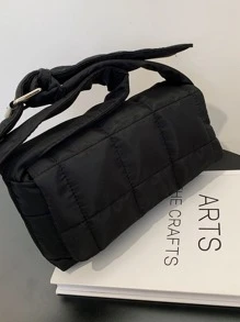 防水、輕盈、商務休閒絎縫圖案翻蓋方形包適合青少年女大學生、菜鳥和白領，非常適合辦公室、大學、工作、商務、通勤 - 黑色 - 查看 6